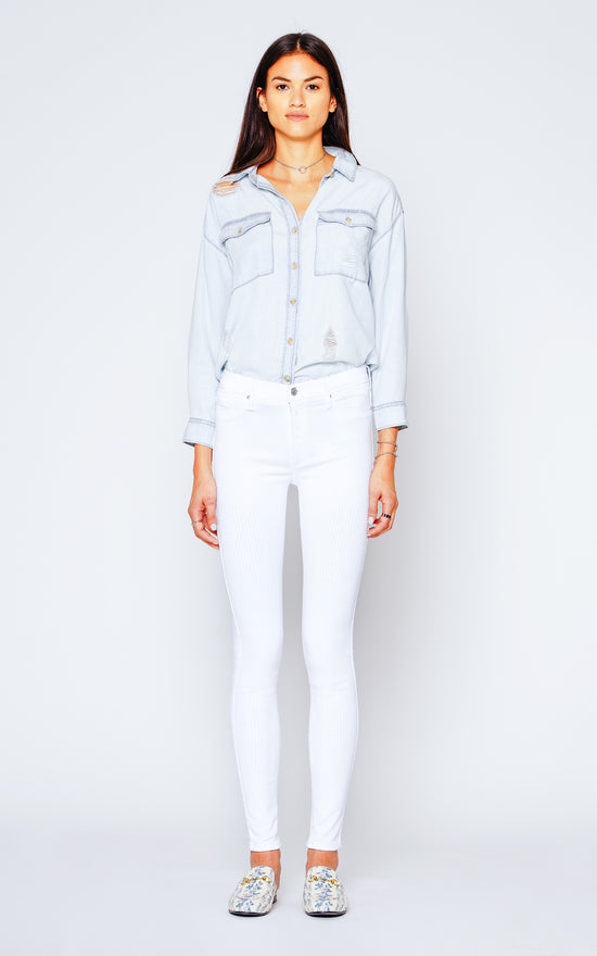 Gisele High Rise Skinny - Snow White With Moto Laser Detail