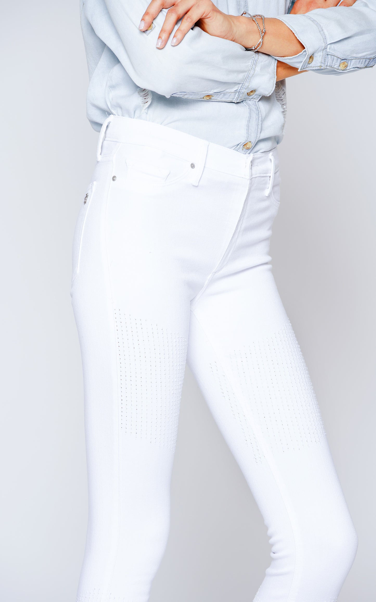 Gisele High Rise Skinny - Snow White With Moto Laser Detail